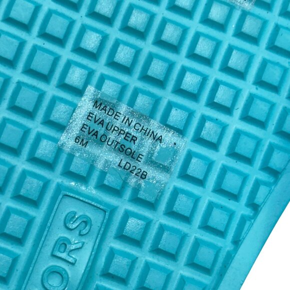 Michael Kors Linsey Women Turquoise MK Logo Tstrap Slide Sandals SZ 6M Eva Upper - Picture 10 of 13